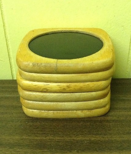 VTG SET OF 6 SQUARE WOODEN DRINK COASTERS 4-3/8