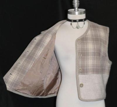 BEIGE & BROWN Plaid ~ WOOL Women German Austria Dress Skirt Coat VEST Eu 44/12 M