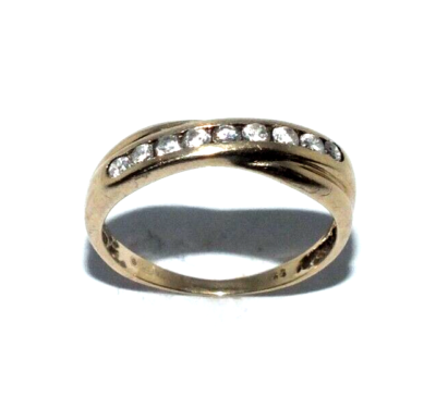 Ladies womens 9ct yellow gold crossover ring set with CZ stones