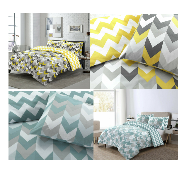 Geometric Chevron Duvet Cover Set And Pillowcase Duck Egg Yellow