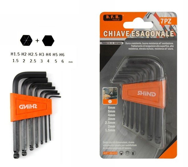 Set Kit 7 Brugole Varie Misure Chiavi Esagonali In Astuccio 66459 dfh