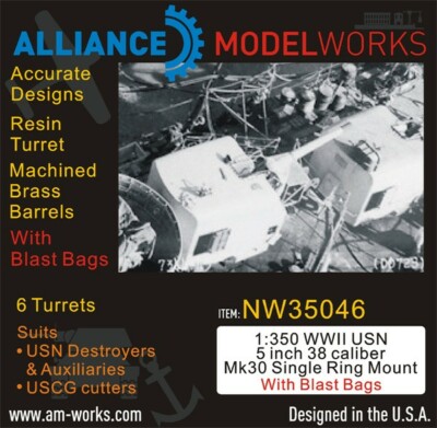 Alliance 1:350 WWII USN 5 38 Caliber Mk30 Single Ring Mount w/BlastBag NW35046