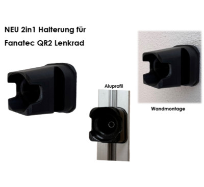 2in1 Holder Matching for Fanatec QR2 Steering Quick Release Aluprofil/Wallmount