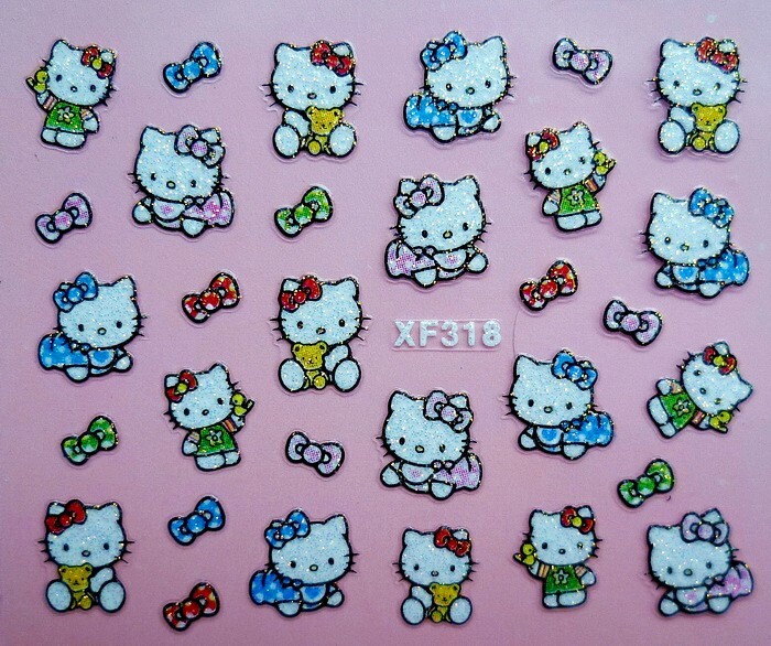Glitter Hello Kitty Cat Flowers Bow Star 3D Nail Art Stickers XF318