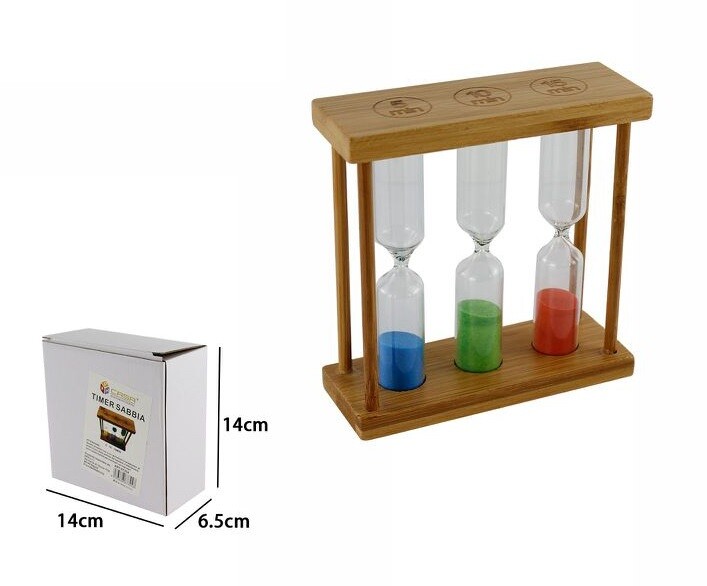 Tris Clessidre In Vetro E Legno Timer Sabbia Colorata Tempo 5-10-15 Minuti dfh