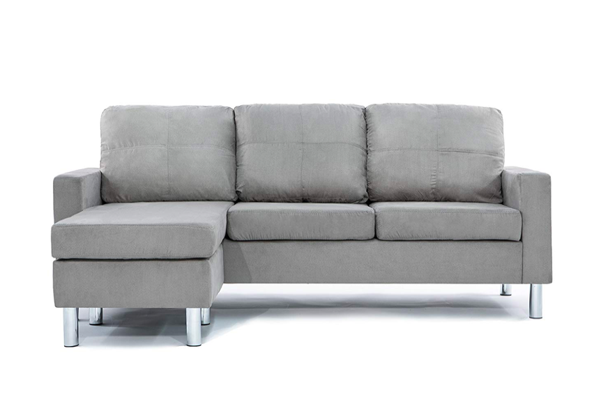 Modern Microfiber Sectional Sofa - Small Space Configurable - Grey