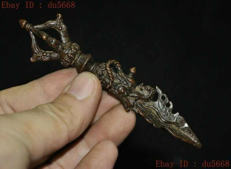 Tibetan Buddhism Bronze Dragon head Exorcism Vajra Phurpa Dagger equipment Faqi