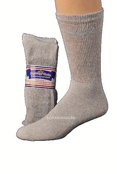 12 Pairs Mens Physicians Choice US Made VENTILATED Diabetic Gray Crew Socks