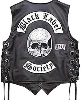 Men's Black Label Motorcycle Socity  Leather Vest with Patches