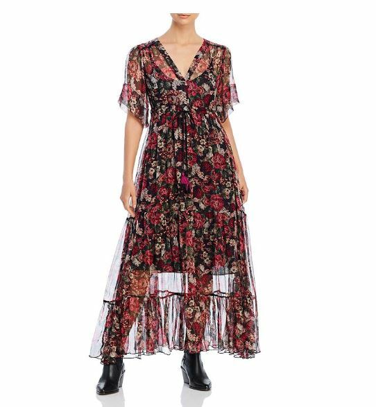 Pre-owned Johnny Was Rachel Silk Chiffon Button- Down Maxi Dress Remov Slip Multi M Last In Black Multi