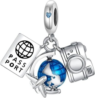 Pandora Charms Bracelet With Crystal Airplane Passport Camera Spinning Globe Cha
