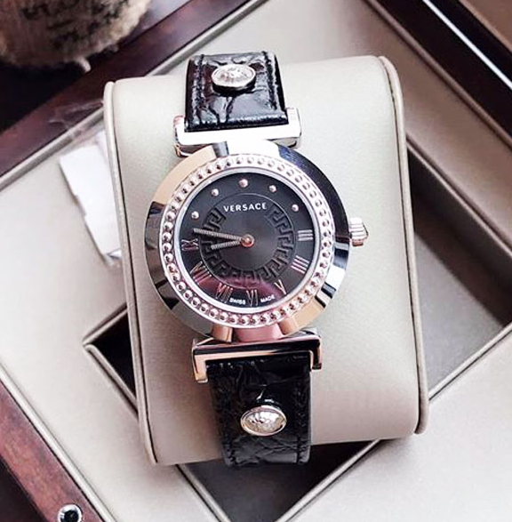 Pre-owned Versace Vanity Black Dial Sapphire Crystal Women's Watch P5q99d009s009