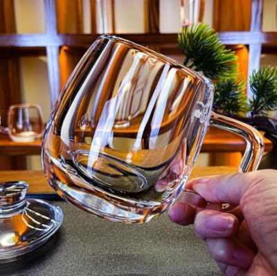 Handmade Soda-lime Glass Transparent Tea Cup With Lid,Tea Mug(2pcs)