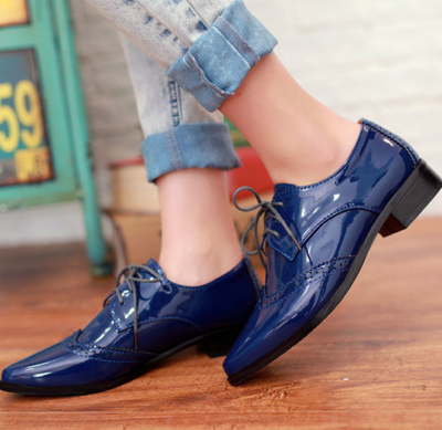 British Women s Patent Leather Brogues Pointed Toe Oxford Lace Up Shoes Flats