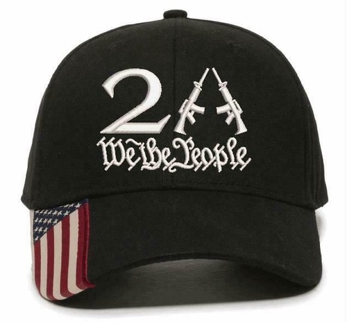 We the People 2nd Amendment 2A Embroidered Adjustable Hat w/ Flag Brim 2A Hat