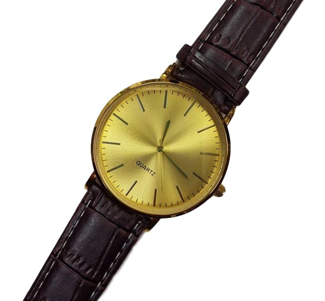 Orologio Da Polso Uomo Analogico Quarzo Moderno Fashion Pelle Colore Oro lac