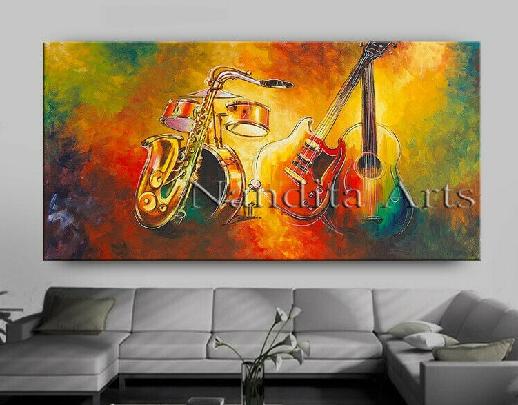 Abstract Guitar Violin Musical Artwork Saxophone oil