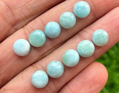 Natural Larimar 10 Pieces 8 mm Round Cabochon Loose Gemstone For Jewelry