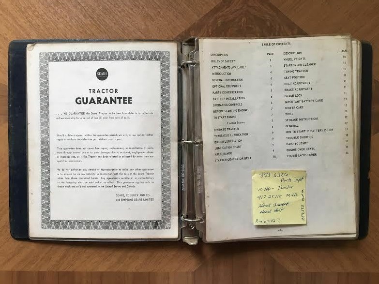 Vintage Original 1965-1967 Sears Tractor Manual, 10 hp Suburban Tractor