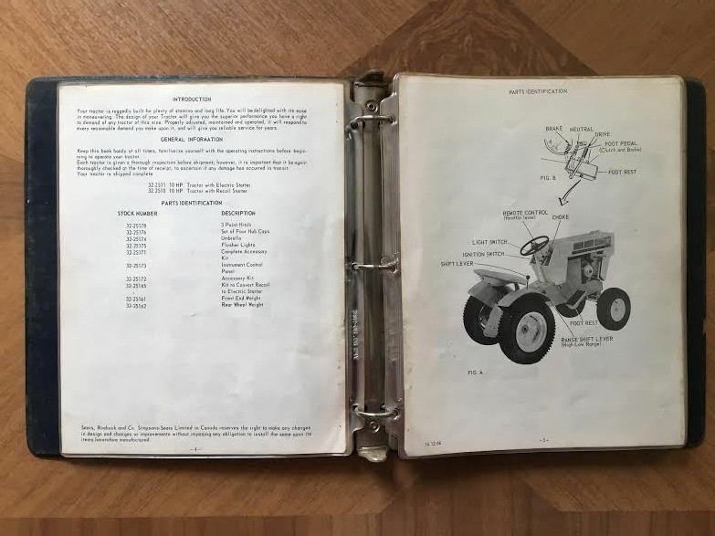 Vintage Original 1965-1967 Sears Tractor Manual, 10 hp Suburban Tractor