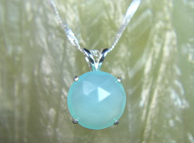 CHALCEDONY - Inviting Misty-blue Rose-Cut Faceted .925 Sterling Necklace 2.76 ct