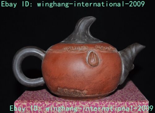 6.8" China Yixing zisha pottery carved Persimmon statue Teapot tea set tea maker