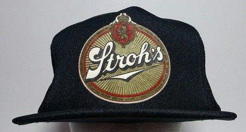 Vintage Strohs Beer Hat Mesh Snapback Baseball Cap Trucker Black Mesh