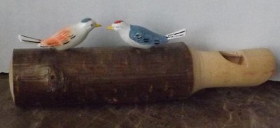 Carved Wood Whistle with Birds on Top