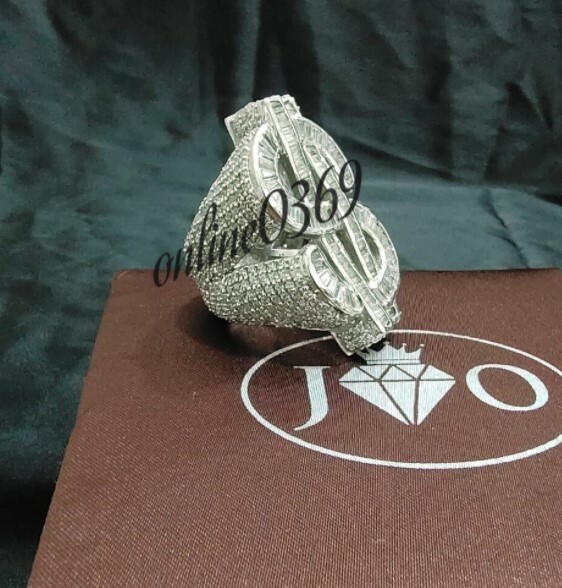 Pre-owned Online0369 3.10ct Baguette Cubic Zirconia Mens Custom Dollar Sign Bust Down Ring Silver In White