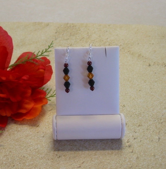 Handmade Bordeaux Glass Pearl and Topaz Bicone Necklace and Earrings