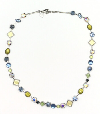 Lia Sophia ''Cache'' Blue/Green/Yellow Crystal Stones Statement Necklace