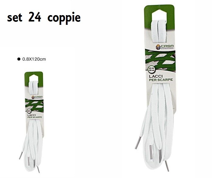 Set 24 Pezzi Lacci Coppia Stringhe Per Scarpe Calzature Bianchi 0,8x120cm dfh