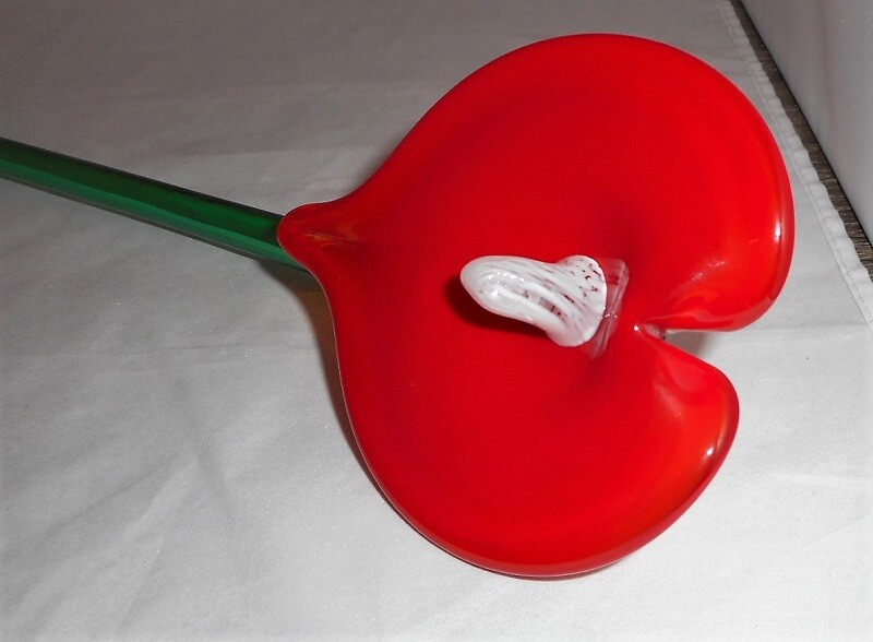 Italian Art Style Long Stem Glass Flower Red Anthurium 20”