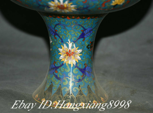 8" Old China Cloisonne Enamel Copper Dynasty Dragon Phoenix compote Plate Tray