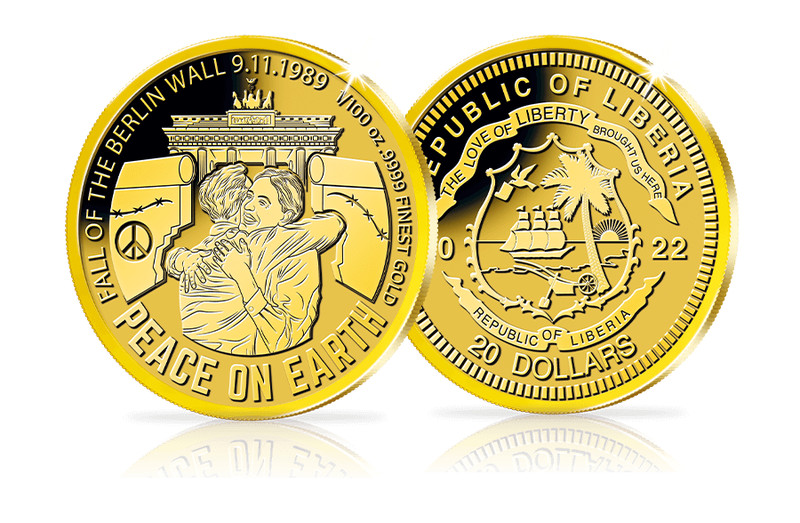 GoldmÃ¼Nze Berliner Mauerfall 9.11.1989 Limitiert 20 Dollar Gold MÃ¼Nze Pp