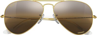 Pre-owned Ray Ban Ray-ban Aviator Large Metal Sunglasses, Legend Gold Frame, Polar Clear Gradient In Silver Brown Chromance