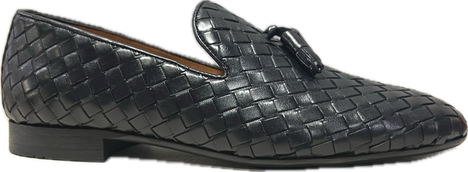 Pre-owned Sigotto Uomo Men's Slip On Black Woven Leather Loafers With Tassels 4408