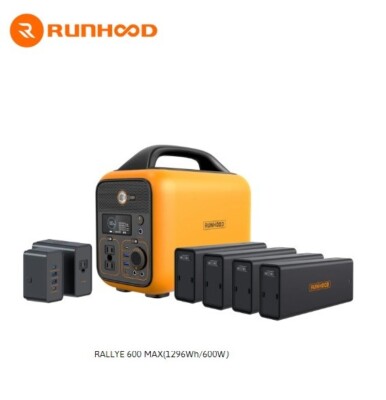 Runhood 1296Wh/600W Portable Modular Power Station w 4 batteries AC adapter KLio