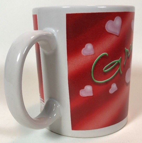 M & M Coffee Cup Green w/ Feather Boa Rose & Hearts Mug Coffee Mug  By Galerie