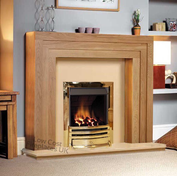 Gas Oak Surround Coal Cream Marble Brass Fire Flame Fireplace