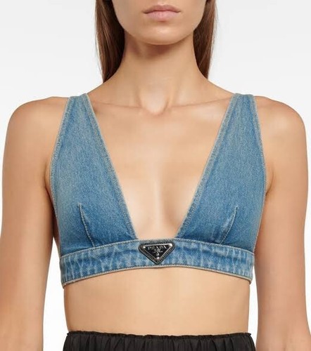 24PF new/PRADA コットンブレンドクロップトップ Crop Top Blue Prada Denim Crop Top | eBay