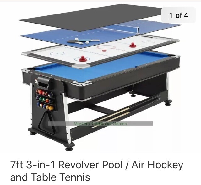GAMES TABLE 7ft 3 in 1 pool, table tennis and air hockey in East