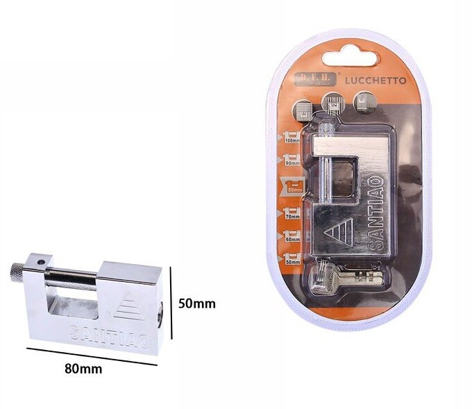Lucchetto Antiscasso Catenaccio 80mm Corazzato Blindato 3 Chiavi Serranda dfh