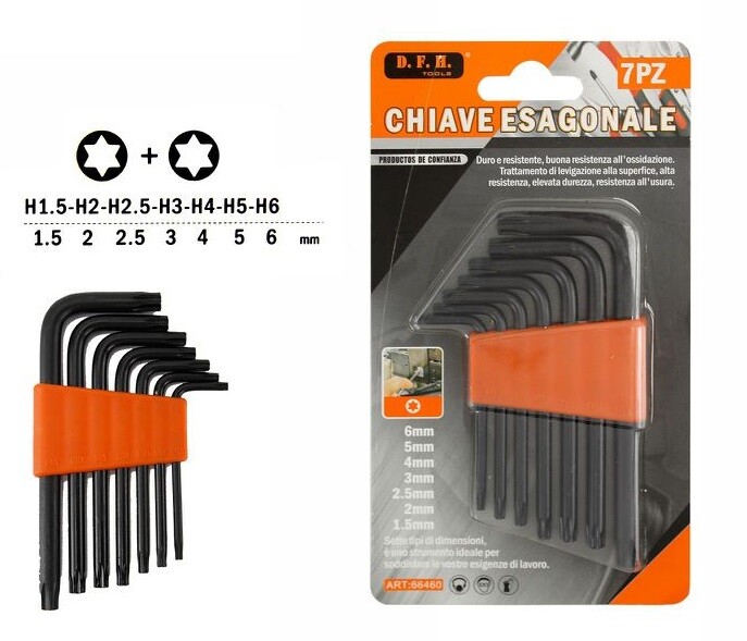 Set Kit 7 Varie Misure Chiavi Esagonali Stella Torx In Astuccio 66460 dfh