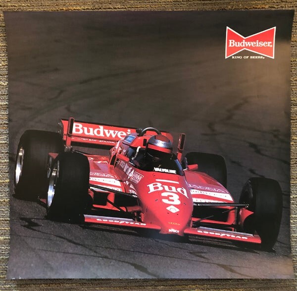 budweiser 1984 indy racing car rare 18x17 poster paul newman haas mario andretti