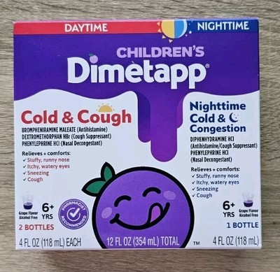 Dimetapp Children's Day Night Cold Cough Liquid Grape 4oz x 3 Value Pk Exp 11/25