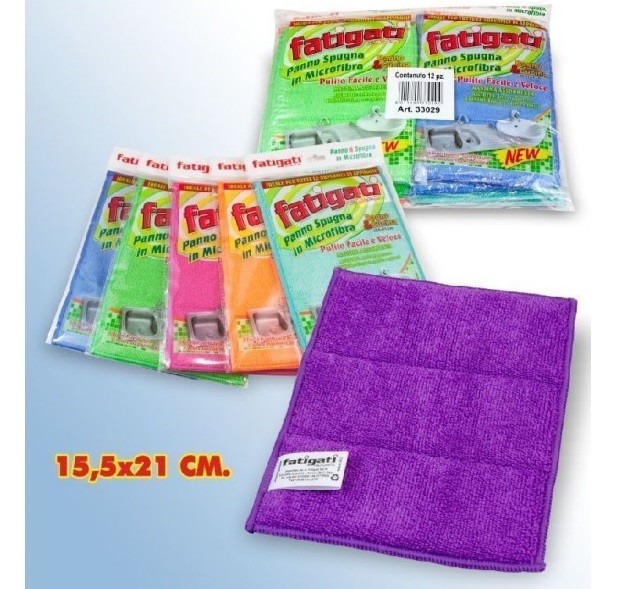 Set 12 Pezzi Panno Spugna Microfibra Pulizia Casa Cucina Multiuso 15x21cm sus