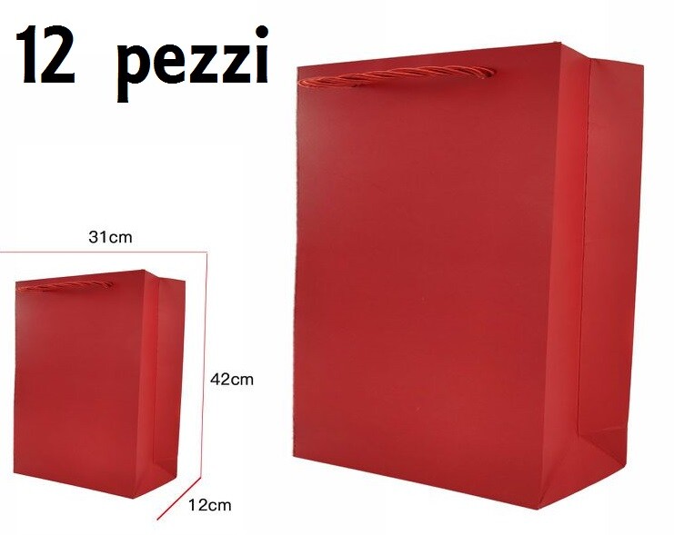 Set 12 Pezzi Buste Borsa Da Regalo Sacchetti Colore Rosso 42x31x12cm dfh