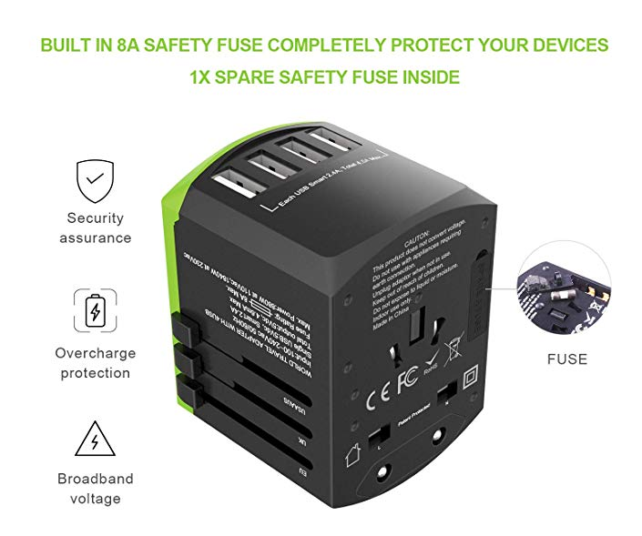 Universal Travel Adapter, All-in-one International Power Plugs High Speed 2.4A 4