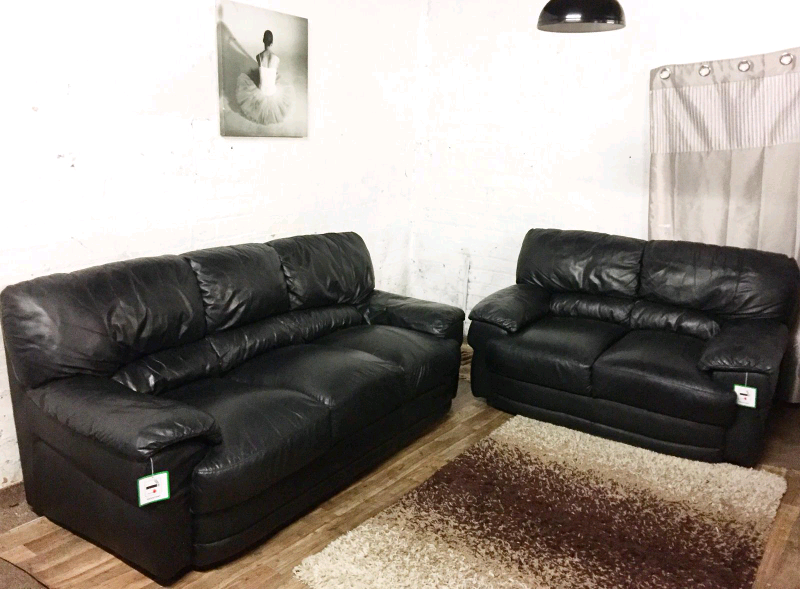 !Black Real leather 3+2 seater sofas in Kirkdale, Merseyside Gumtree